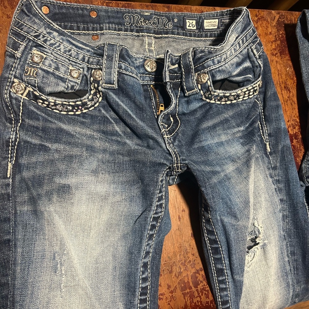 Miss Me Dark Blue Straight Leg Jeans with Embellishments